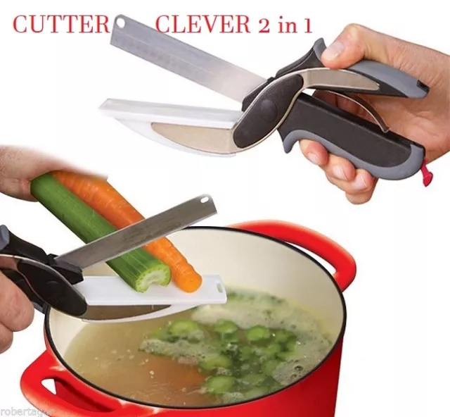 Clever Cutter 2 In 1 Coltello A Forbici Tagliere Da Cucina Affetta Verdure Carne
