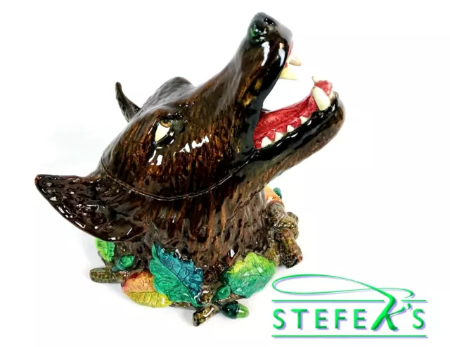 Antique Signed French Majolica Wolf Head Tureen - c. 1873 -  GV42524a-15555