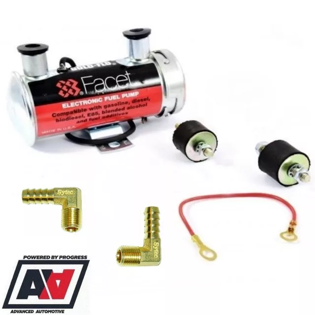 Genuine Facet Red Top Fuel Pump & 90 Deg 8mm Hose Unions Rated For 200+ BHP ADV