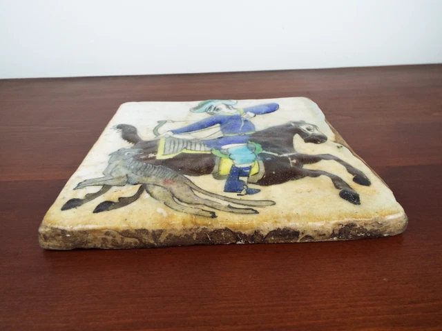 Antique Persian Glazed Tile Mounted Archer Hunting Style Qajar Tiger Islamic Art 8