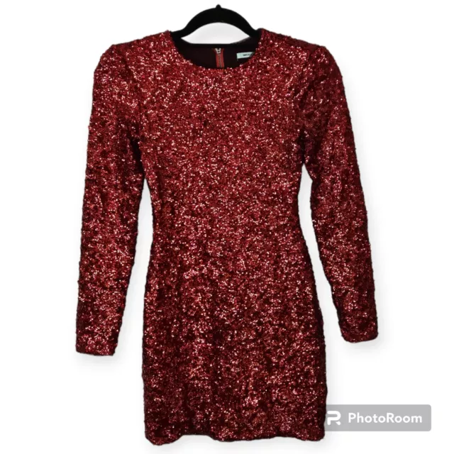 Kimchi Blue Red Sequined Long Sleeve Back Cutout Zip Closure Mini Dress Size S