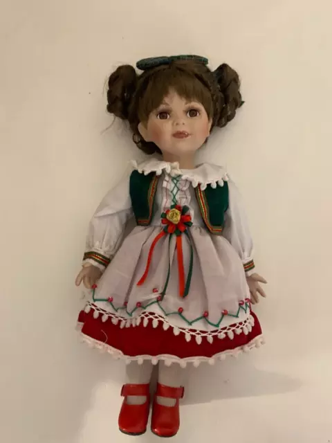 Heritage Collection Samantha Porcelain Doll Holiday  13" Tall Brown Hair/Eyes