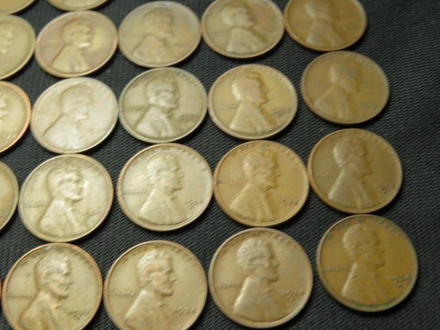 1909-1938 S  Lincoln Wheat Cent Penny roll lot 50 different coins old US Copper 7