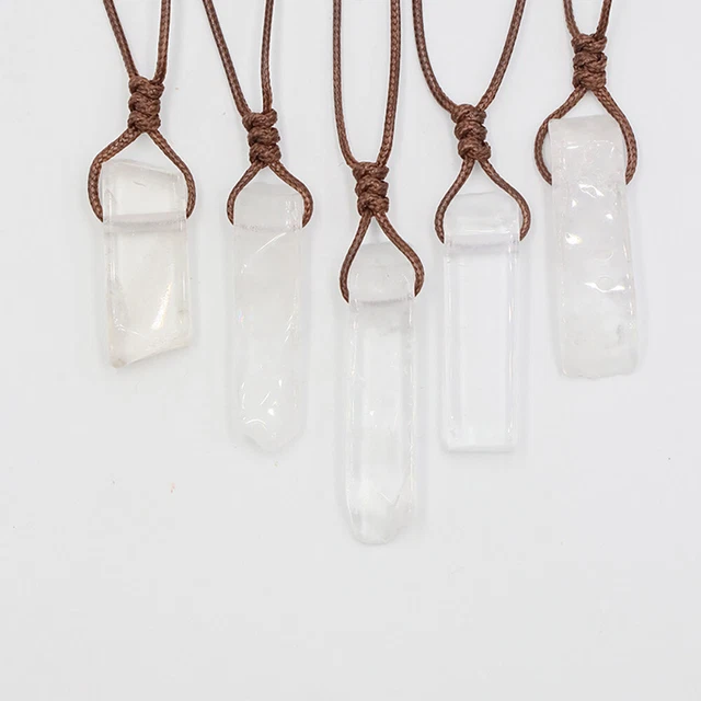 Crystal Gemstone Necklace Pendant Natural Chakra Stone Energy Healing Rope Chain