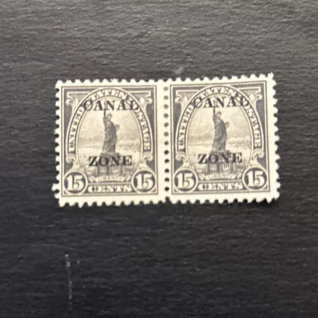 US Canal Zone #78 Pair—Statue of Liberty 1924…15 cents MH