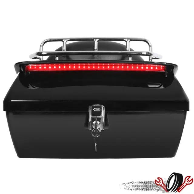 Black Motorcycle Trunk Tail Box Luggage W/Top Rack Backrest Taillight For Yamaha