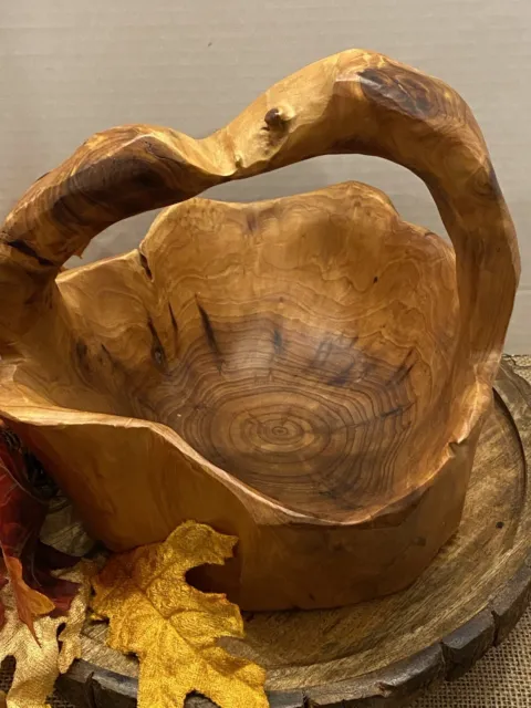 Hand Carved out of one piece of Wooden Bowl with Handel Beautiful!  8 x 9