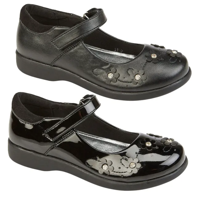 Girls Black Mary Jane Loafer School Touch Strap Shoe Size UK UK 8 9 10 11 12 1 2