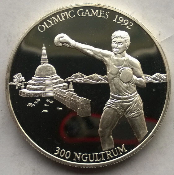 Bhutan 1992 Boxer 300 Ngultrums Silver Coin,Proof