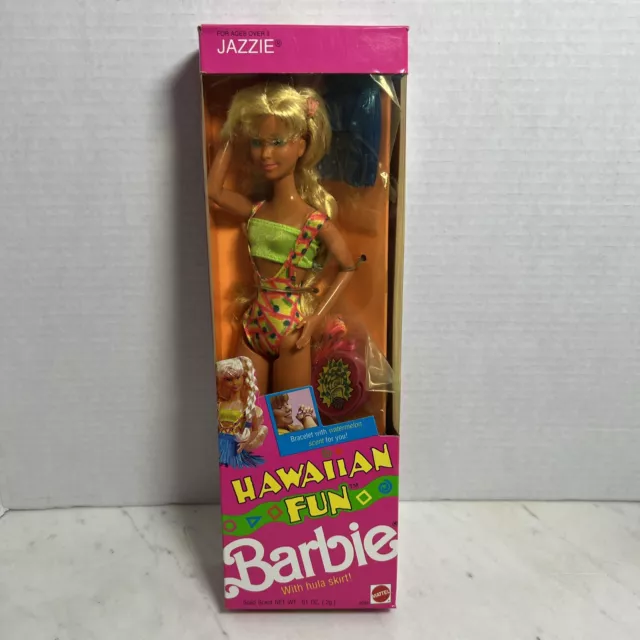 Hawaiian Fun JAZZIE Barbie Doll Hula Skirt/Bracelet 🍉 Scent NRFB 1990 #9294