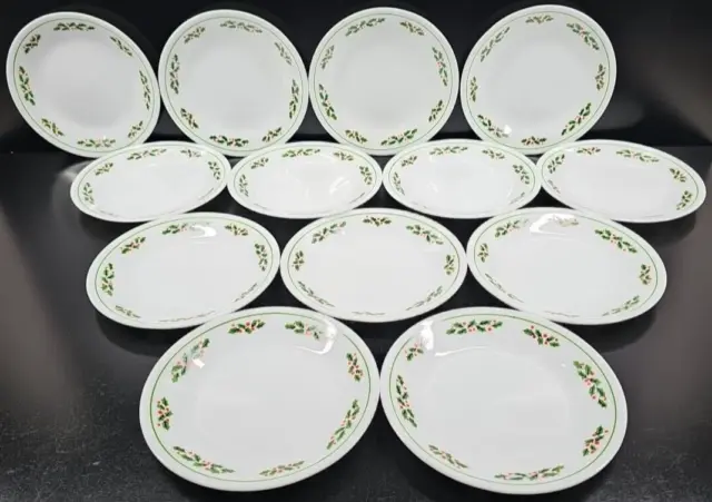 13 Corelle Holly Days Bread Butter Plates Set Corning Holiday Christmas Dish Lot