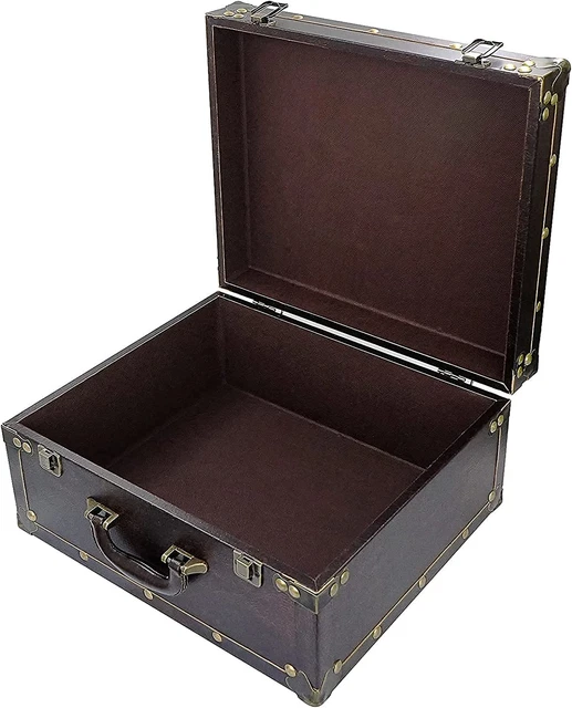 LARGE WOODEN DECORATIVE Storage Trunk Wood Leather Treasure Chest Box