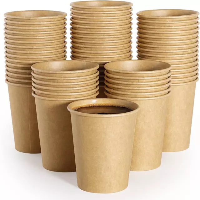 300 Pack 8 Oz Paper Cups, Kraft Hot Coffee Cups, Beverage Disposable Drinking Cu