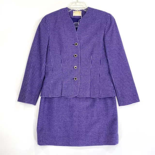 Vtg Pendleton Women's Sz 8 Plaid Blazer Jacket & Skirt Sz 10 Virgin Wool Purple