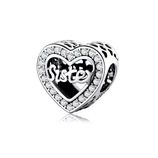 SOLID Sterling Silver Sparkling Sister Love Heart Charm by YOUnique Designs