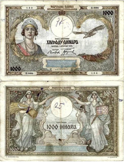 Jugoslawien Banknote 1000 Dinara 1931 Kingdom of Yugoslavia P-29