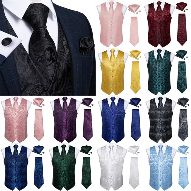 Mens Formal Wedding Waistcoat Paisley Floral Suit Vest Slim Tuxedo Silk Tie Set