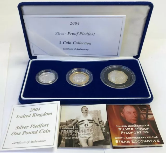 2004 Royal Mint Silver Proof Piedfort 3-Coin Collection (Boxed with COAs)