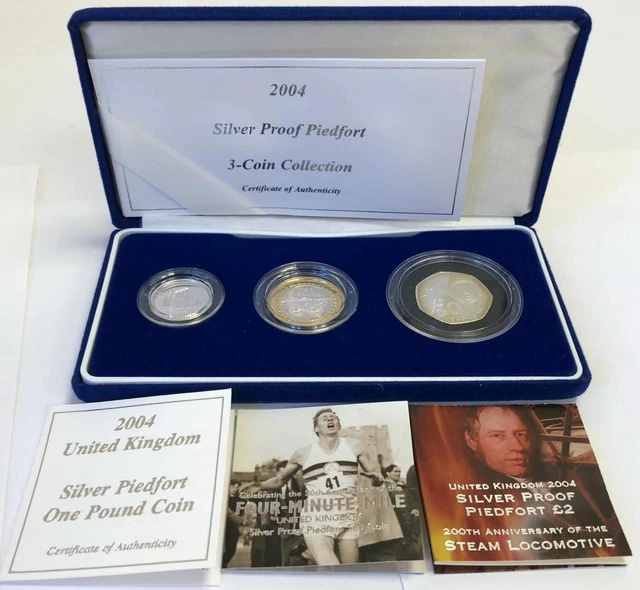 2004 Royal Mint Silver Proof Piedfort 3-Coin Collection (Boxed with COAs)