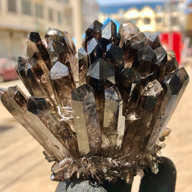 494g  New Find Black Phantom Quartz Crystal Cluster Mineral Specimen Healing