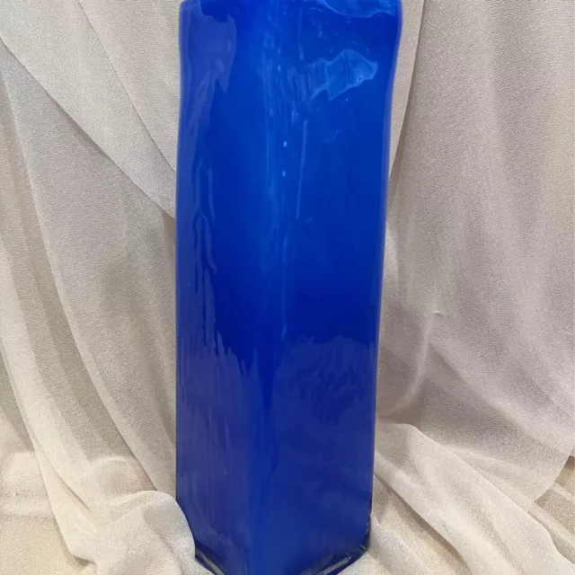 Tall Cobalt Blue Square 11” Murano Glass Vase Swirl Pattern HAND BLOWN