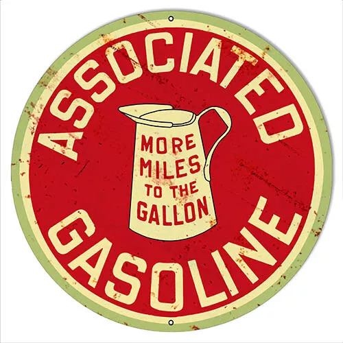 Associated Gasoline Vintage Metal Sign 14 Round