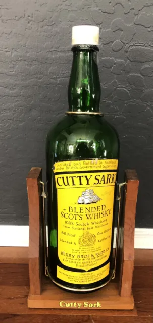 Vintage Cutty Sark Blended Scotch Whiskey Bottle On Stand / Tilt Bar Decor