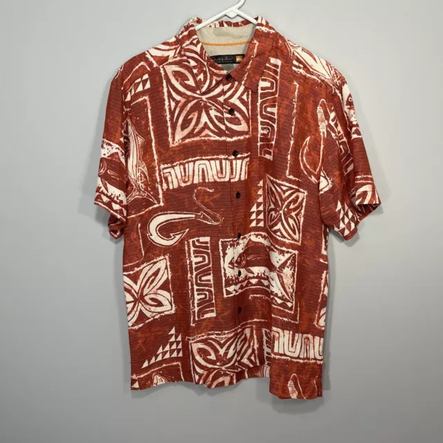 Quiksilver Shirt Mens Large Red Waterman Collection Hawaiian Tribal Button Down