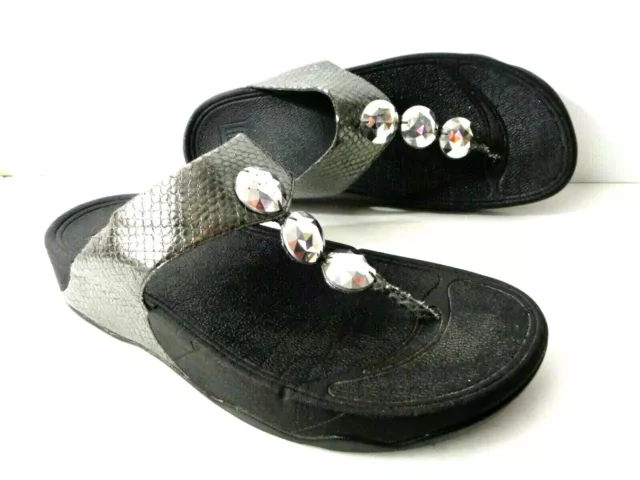 FITFLOPS US 9M 475-054 Petra Pewter Jeweled Thong Wedge Sandals Shoes