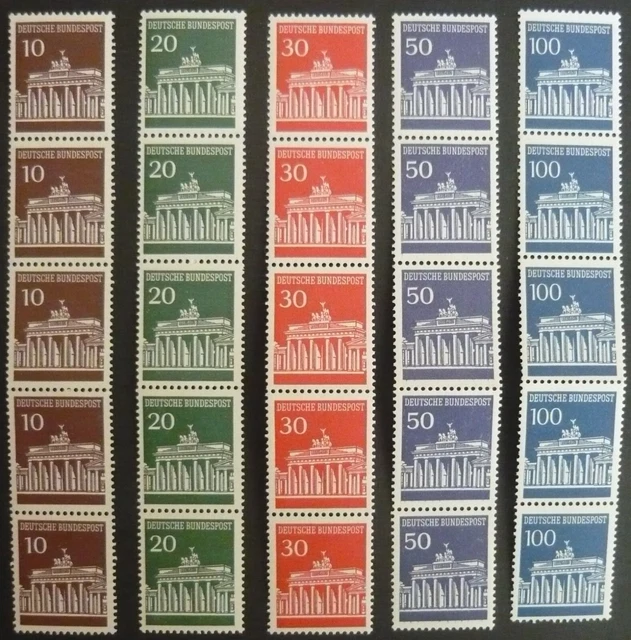 Bund Brandenburger Tor Rollenmarken MiNr. 506-510w postfrisch Fünferstreifen!