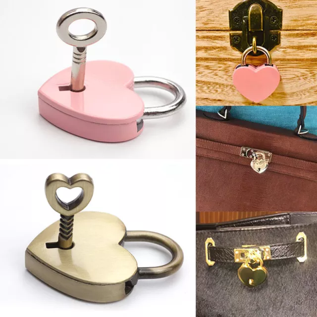 Heart Shape Padlock with Key Small Mini Lock For Jewelry Box Diary Book Suitcase 3