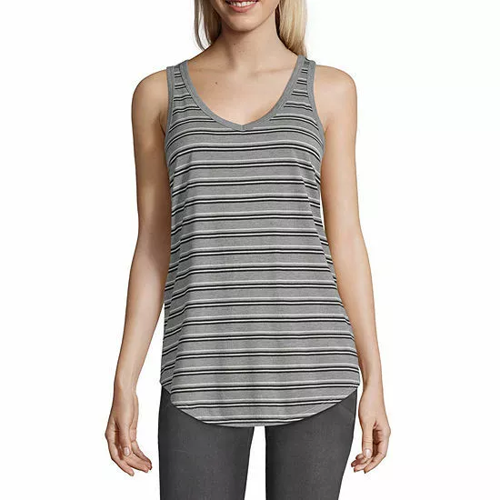 a.n.a. Women's Pull Over Tank Top Shirt Stripe Gray Black White  MEDIUM New