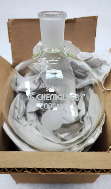 Chemglass Round Bottom Flask 2000mL, Heavy Wall, Single Neck, 29/42 Outer Joint