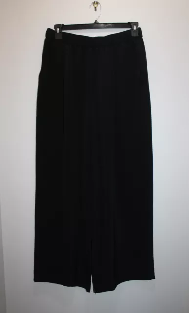 Eileen Fisher Wide Leg Pants 100% Silk Double Crepe Elastic Waist Black Size M