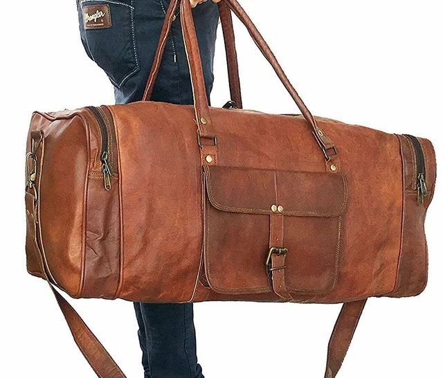 23" Leather Duffel Bag Holdalls Weekend Travel Luggage Handbags Duffle Shoulder