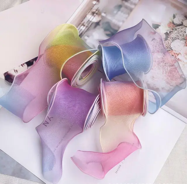 Gradient Color Rainbow Gauze Band Handmade Bow Material Diy Fabric Accessories