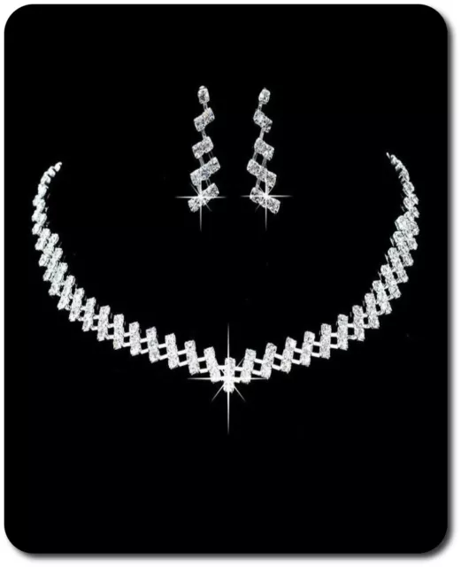 Schmuck Set Collier Halskette Ohrstecker Strass Hochzeit  Braut Geometrie Klar