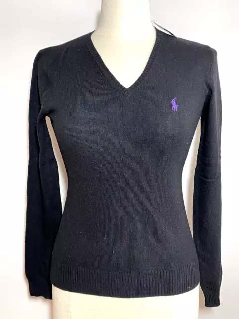 Ralph Lauren Sport Womens Black V-Neck Merino Wool/Cashmere Sweater Sz M NWT