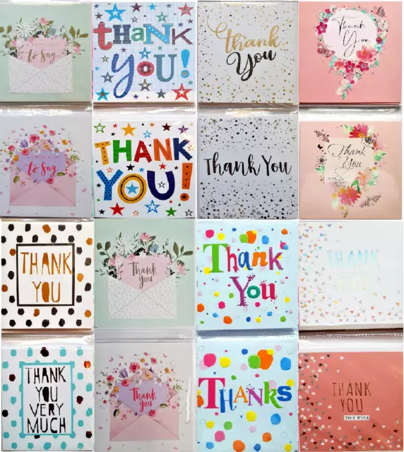 Pack of 8 Small Thank You, A Little Note to Say Cards Multipack - 95mm x 90mm