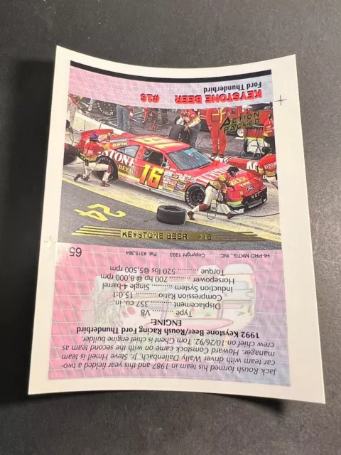 1993 Action Packed UNCUT UNFOLDED PROOF Keystone Beer #16 Ford Thunderbird #65