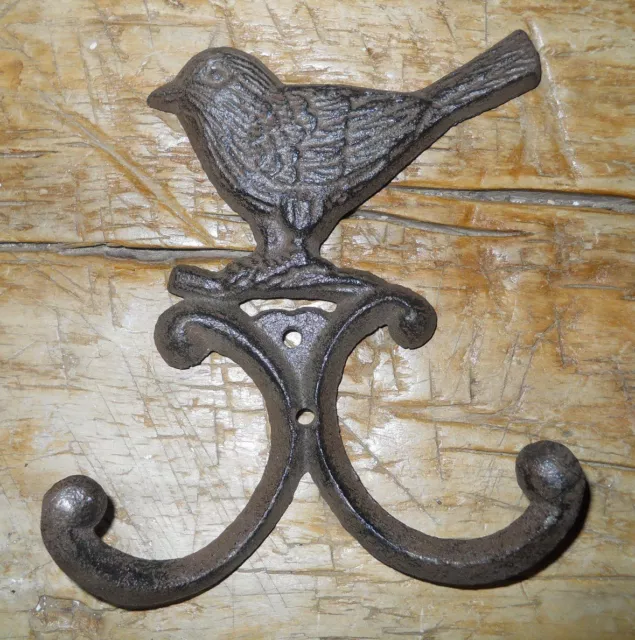 Cast Iron BLUE BIRD Towel Hooks Hat Rack Coat Hook Rustic Ranch BROWN