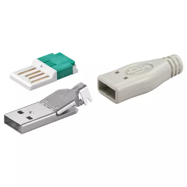 USB A-Stecker - werkzeugfreie Crimpmontage, RoHS-konform, inklusive Tülle