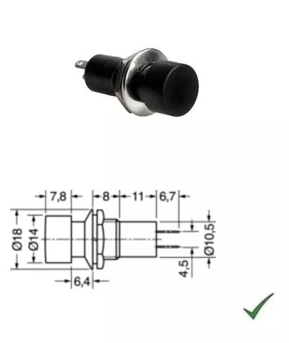 Interruttore ON-OFF da pannello a pulsante rotondo NERO 125V 3A - 250V 1A