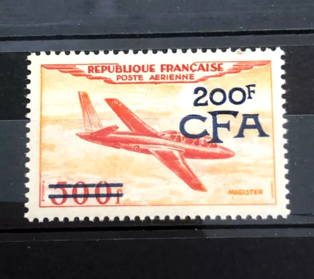 REUNION stamps French 1954 Fouga Magister  Airmail CFA surcharged   / MNH / X438