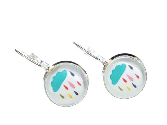 Bunte Regenwolke Ohrringe Cabochon Miniblings Hänger Himmel Wolken Gewitter