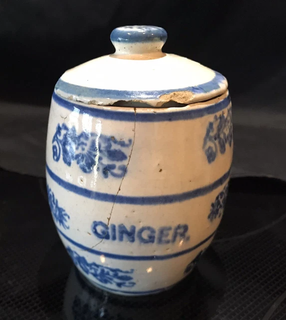 Small Blue & White Wildflower Ginger Canister Spice Jar Stoneware Brush McCoy