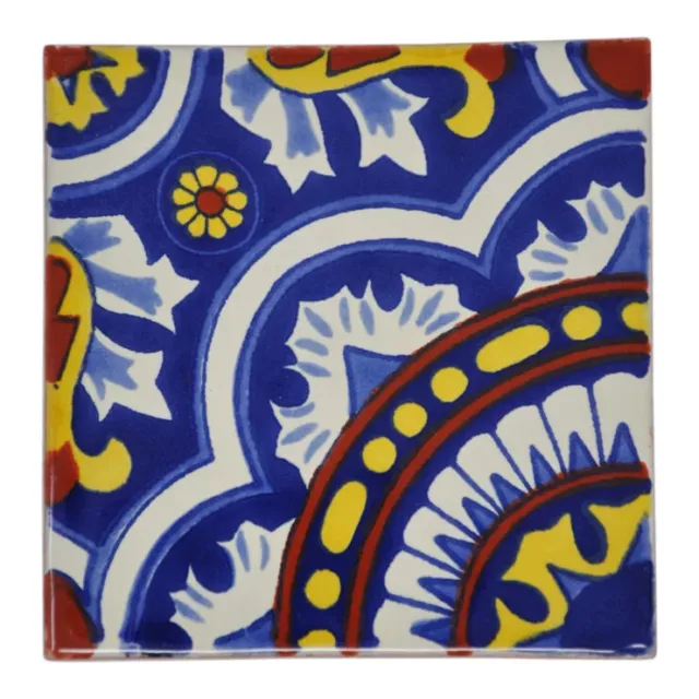 Vicente - Handmade Mexican Ceramic Talavera Large 10.5cm Tile Ethically Sourced