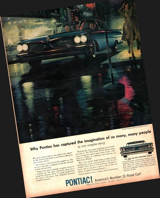 1959 Pontiac Catalina Ad rainy night in city nostalgic b5