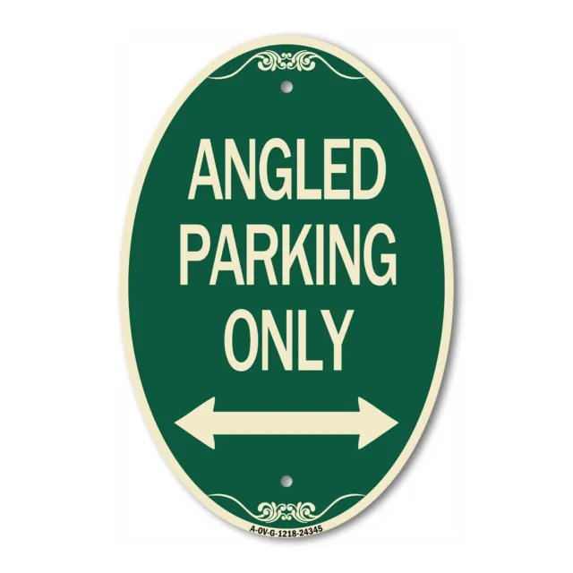 Angle Parking Only (With Bidirectional Arrow) 12" x 18" Green Aluminum Oval Sign