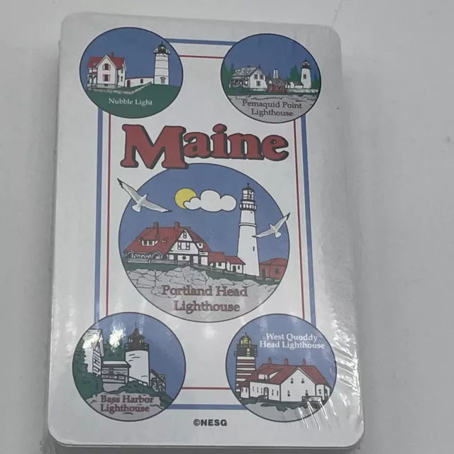 Vtg Maine Lighthouses Playing Cards Deck Souvenir Plastic Case Portland Head